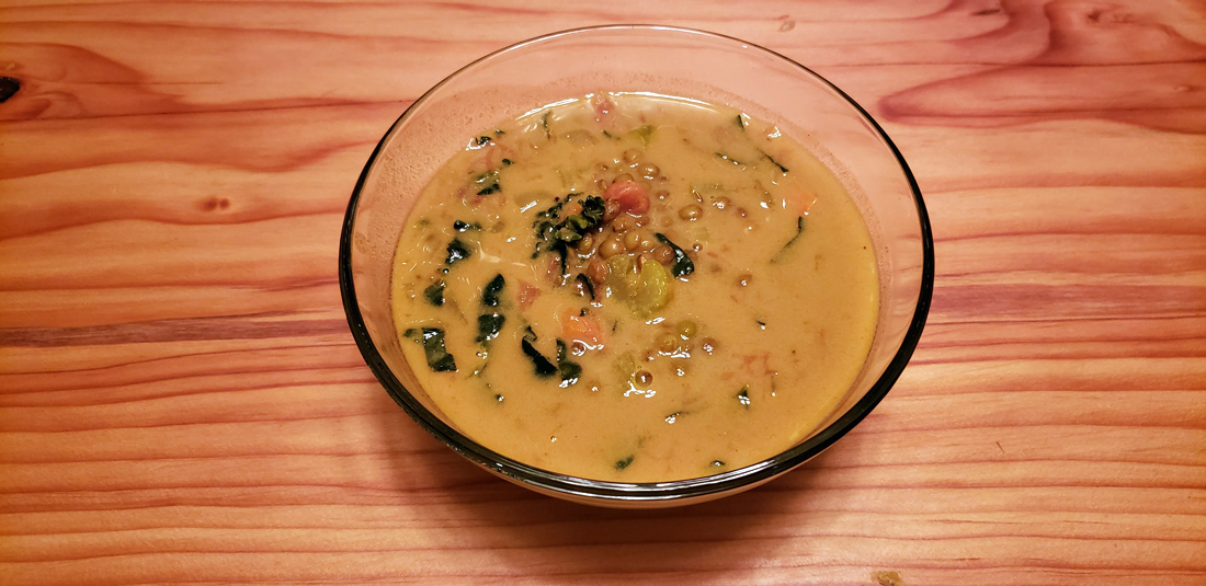 french lentil tumeric soup in bowl